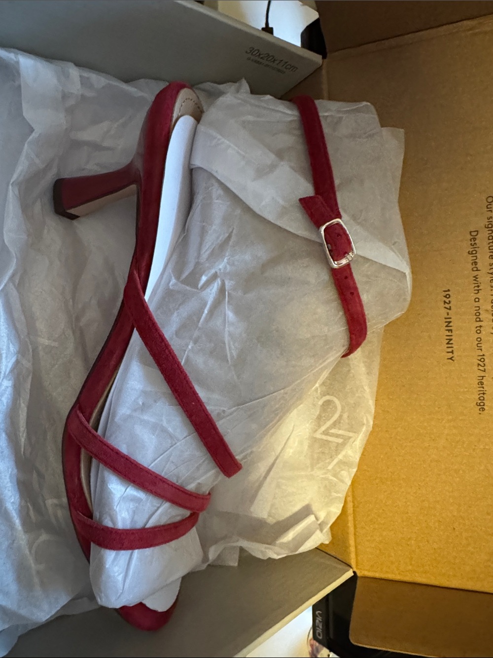 Naturalizer Red Suede Strappy Heel with Ankle Buckle
